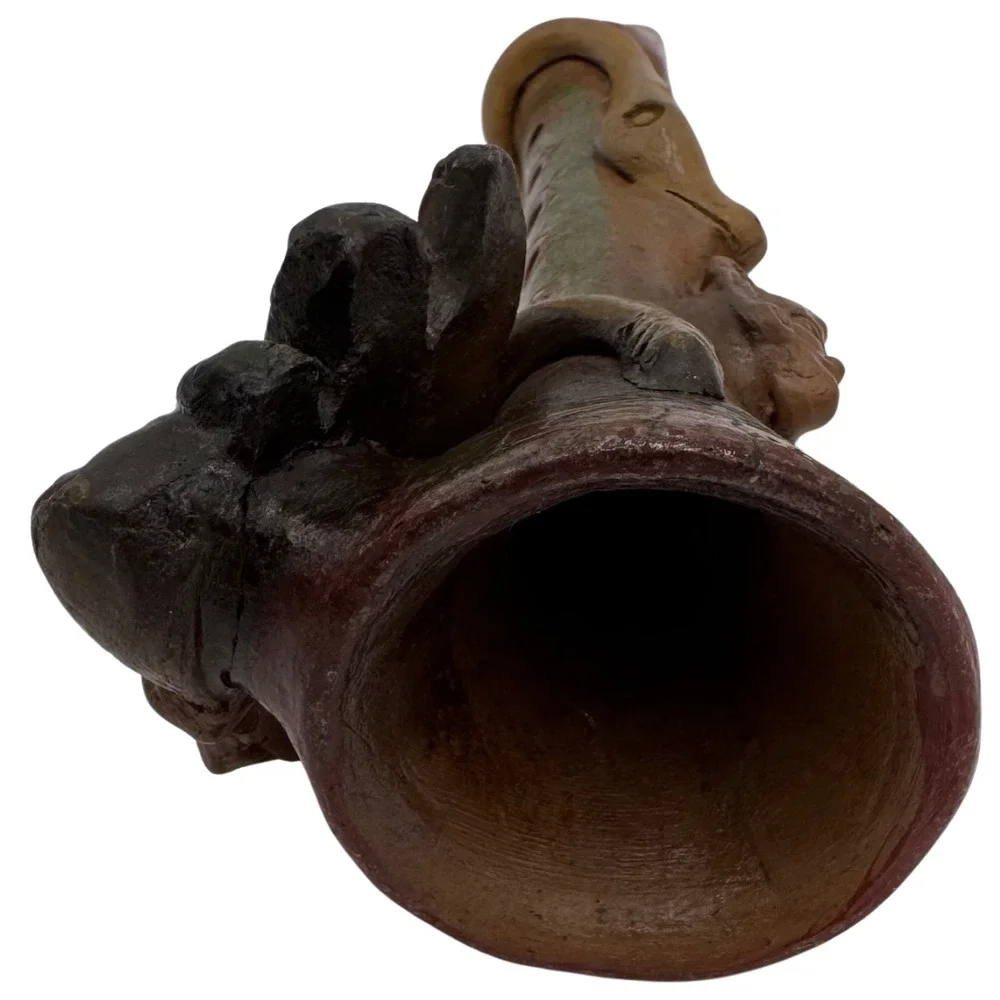 Vintage Mayan Aztec Clay Pottery Flute Tribal Folk Art Snake Collectibles Gift‎